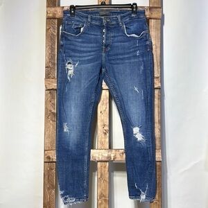 Zara man distressed skinny leg denim jeans. Waist 36 x 27. EUC.